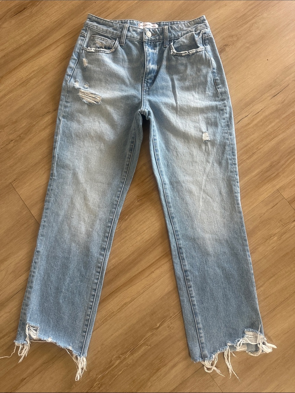 Flying Monkey Light Blue Distressed Straight Leg Jeans